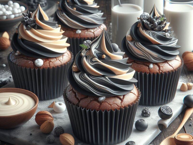 Luxuriöse Black & White Marble Cupcakes (Vegan) – Ergibt 4 Stück.